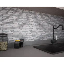 Mosaico Glam cm 30x30 in vetro e alluminio grigio chiaro