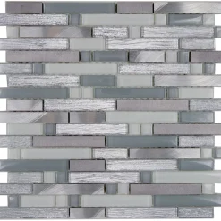 Mosaico Glam cm 30x30 in vetro e alluminio grigio chiaro