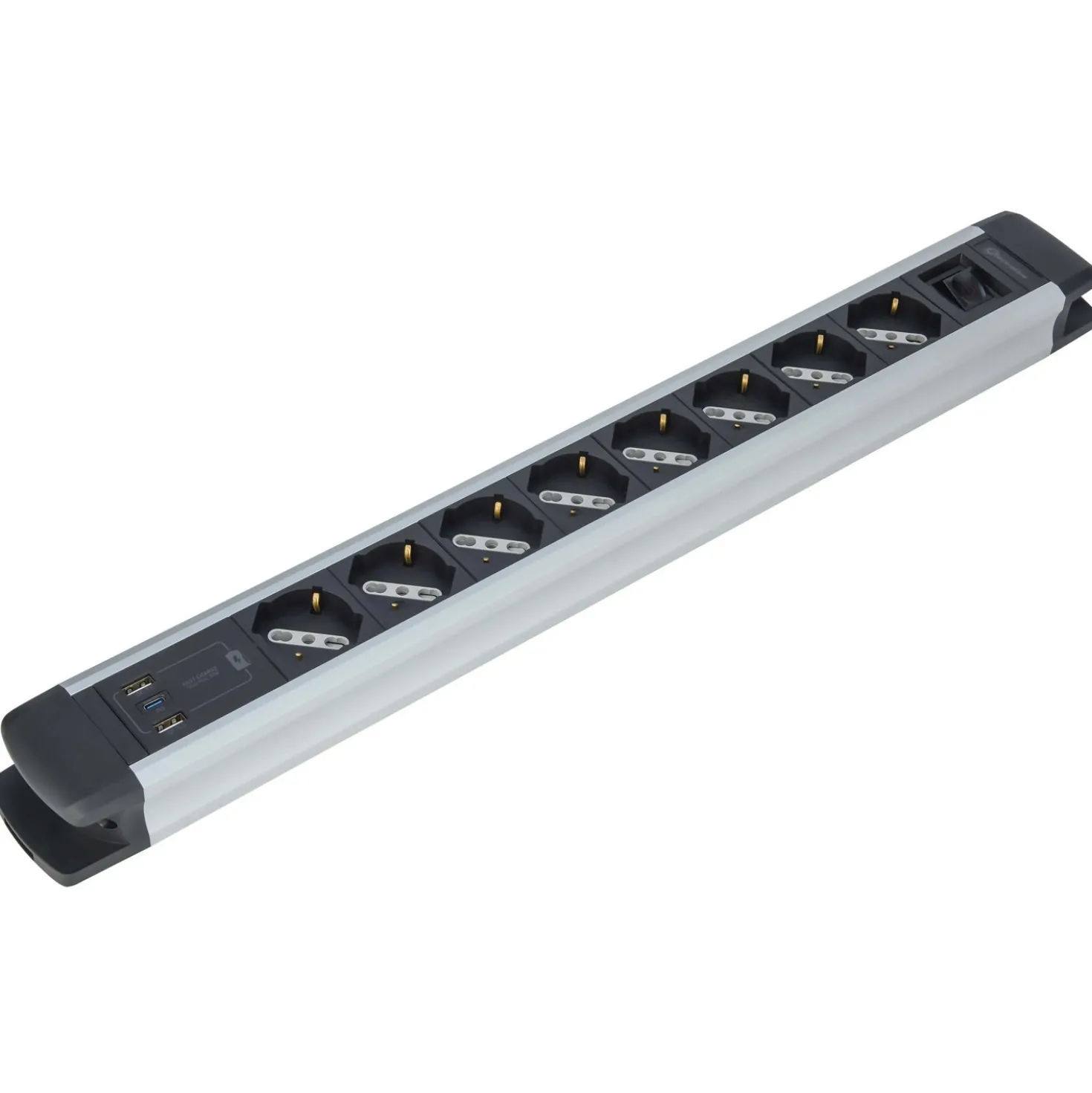 Multipresa Alu, 8 prese P40, 2USB-A, USB-C PD20W, H05VV-F 3G1, 2m. Nero
