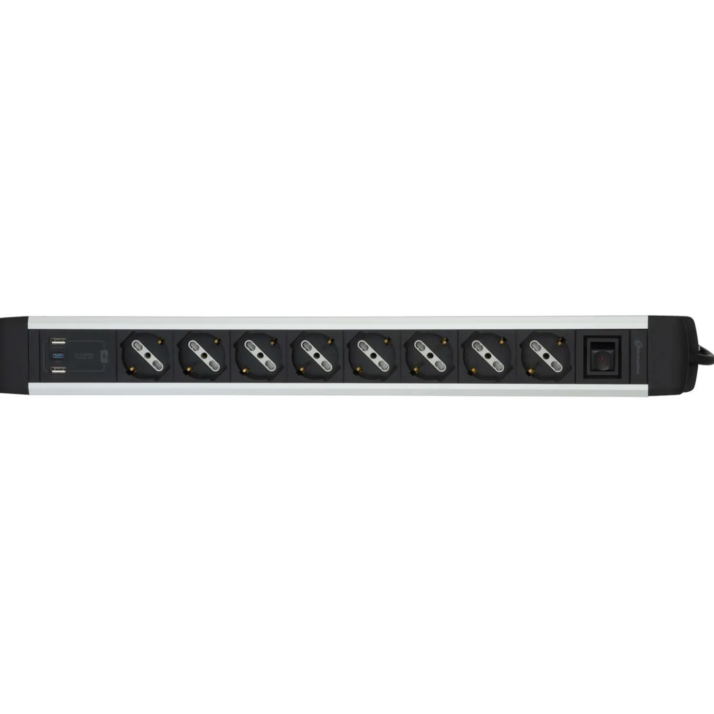 Multipresa Alu, 8 prese P40, 2USB-A, USB-C PD20W, H05VV-F 3G1, 2m. Nero
