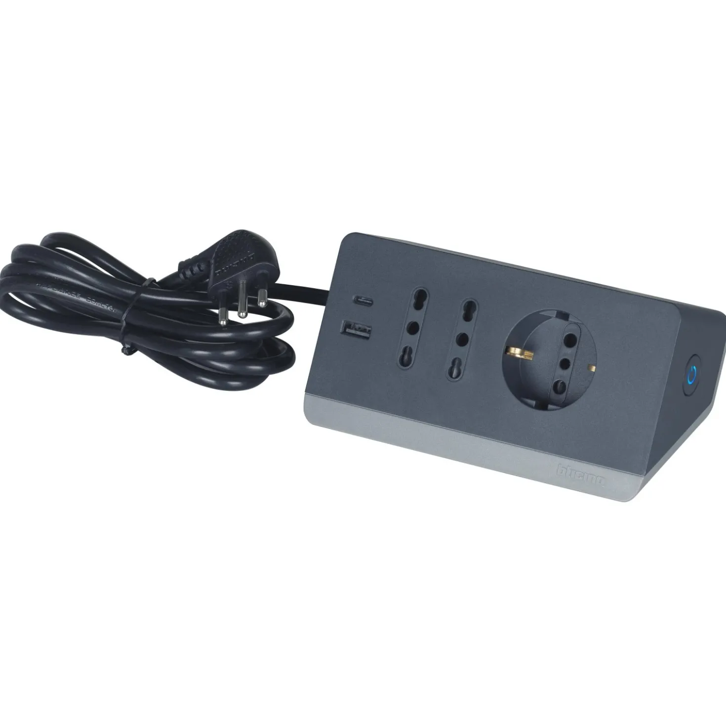 Multipresa da scrivania Bticino con interruttore 2 prese USB da 3A grigio