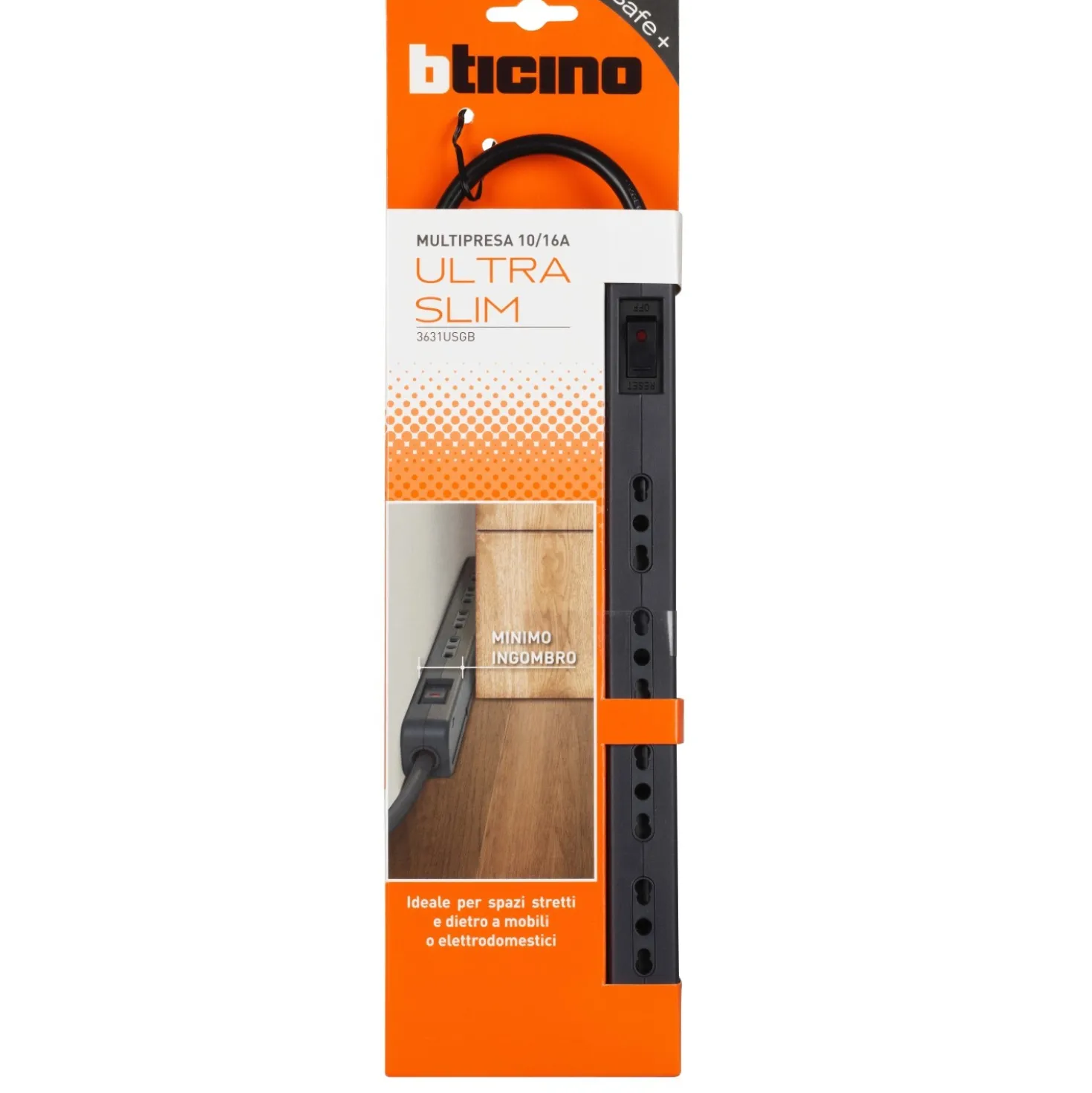 Multipresa elettrica Bticino Ultraslim 4 Prese Bipasso Interruttore nero