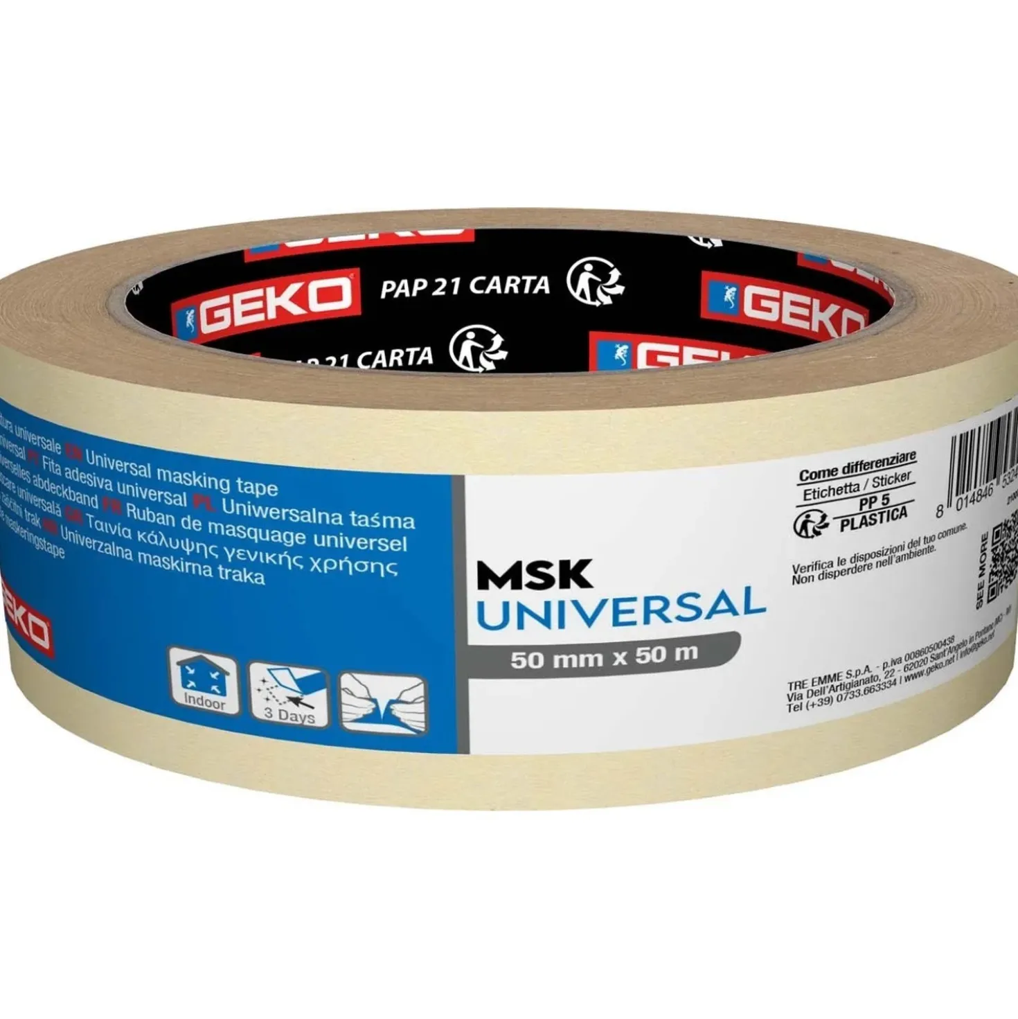 Nastro adesivo in carta solvente 50 mm x 50 m bianco
