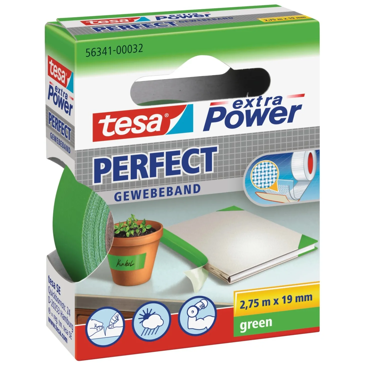 Nastro adesivo telato Tesa Extra Power Perfect 19 mm x 2,75 m verde