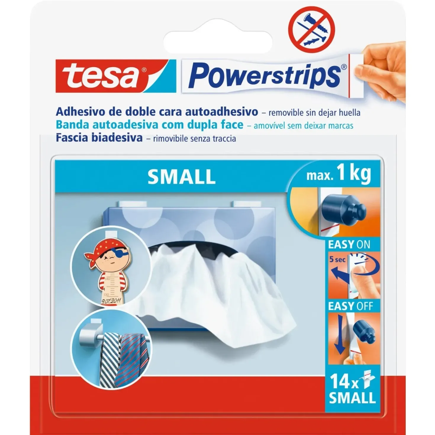 Nastro biadesivo a strisce removibile Tesa Powerstrips Small 14 pz