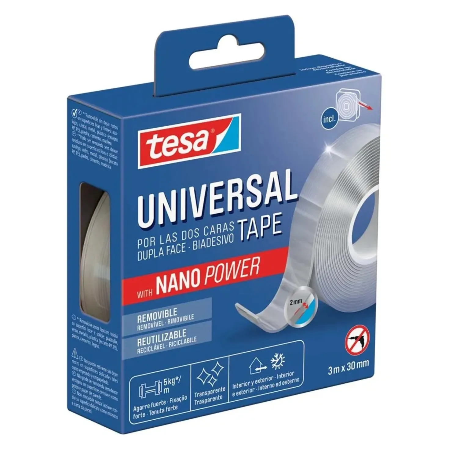 Nastro biadesivo con nano power Tesa® Universal 3x300 cm trasparente