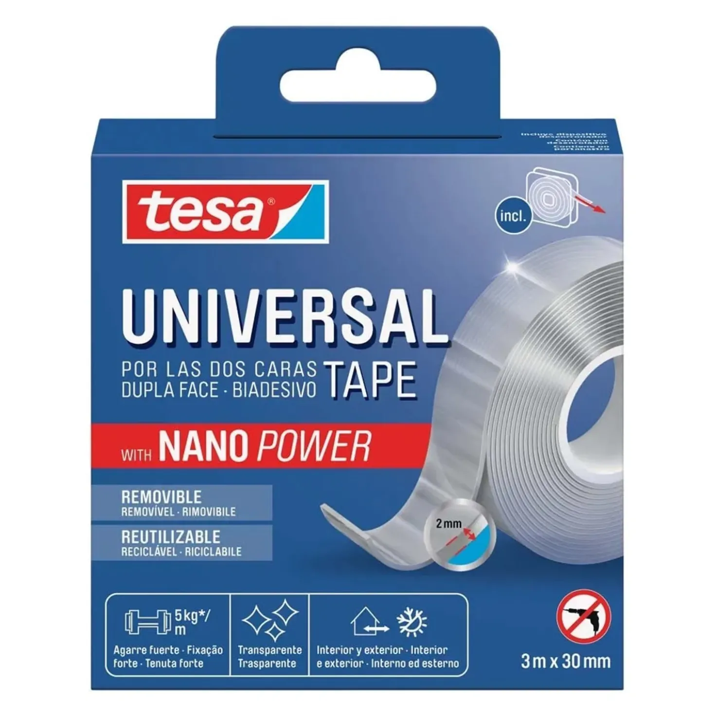 Nastro biadesivo con nano power Tesa® Universal 3x300 cm trasparente