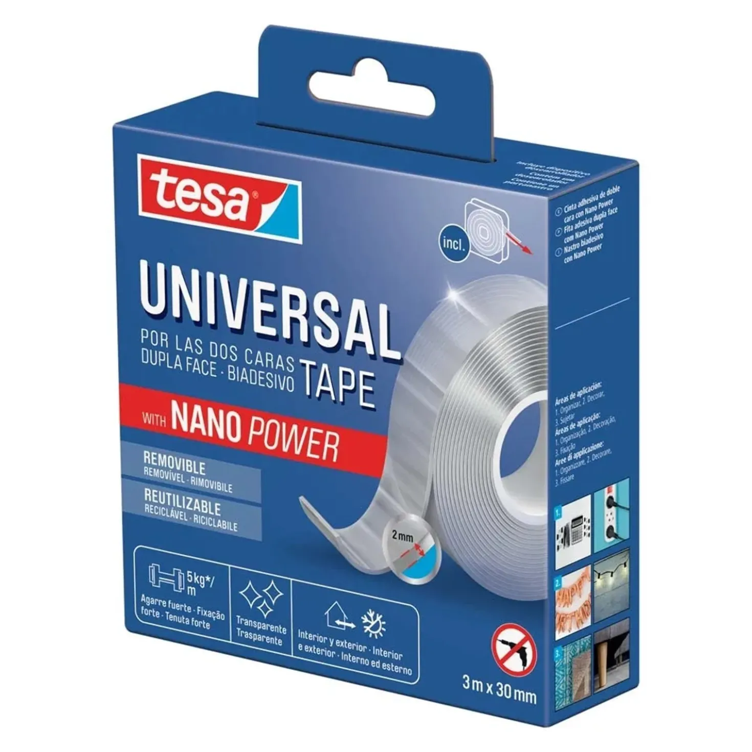 Nastro biadesivo con nano power Tesa® Universal 3x300 cm trasparente