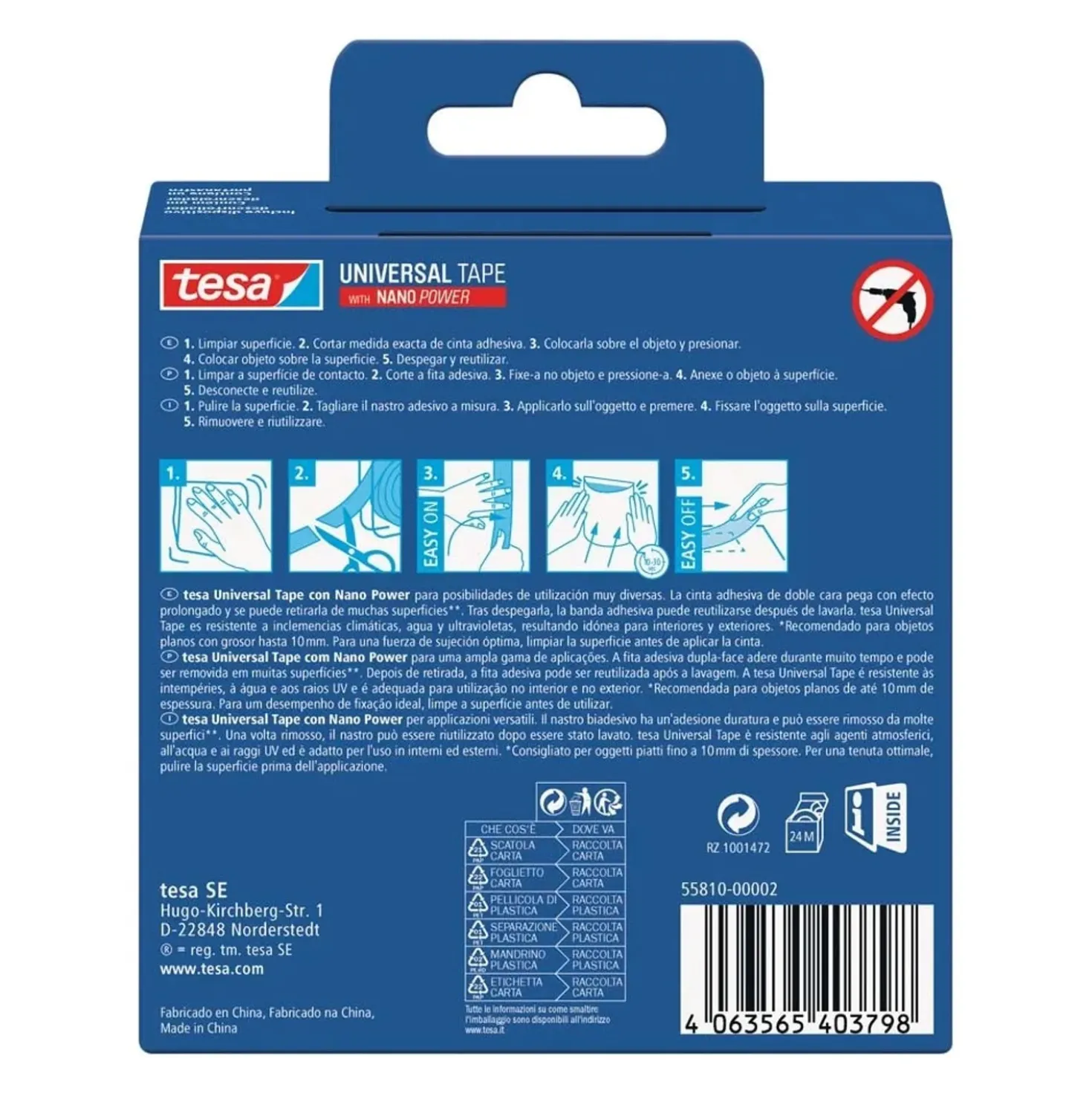 Nastro biadesivo con nano power Tesa® Universal 3x300 cm trasparente