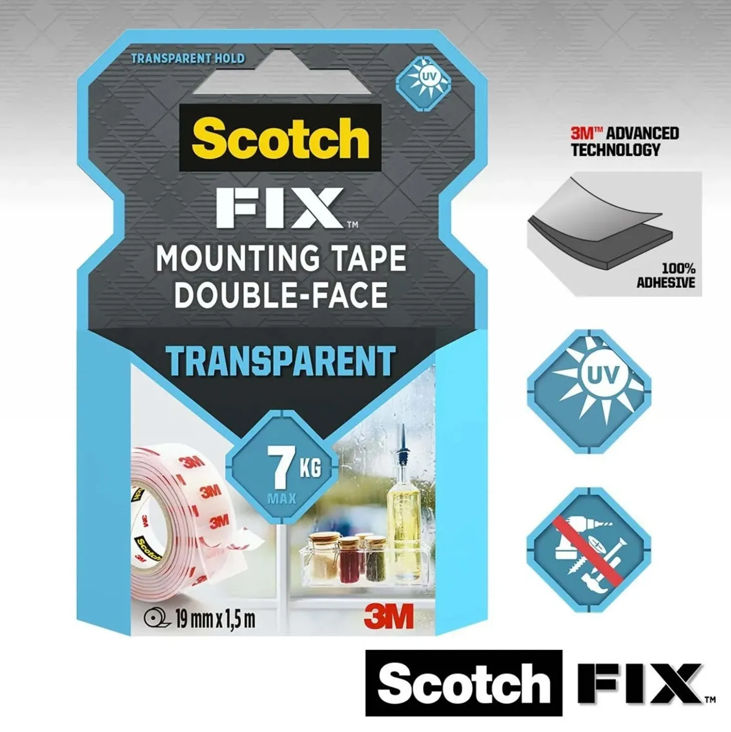 Nastro biadesivo permanente Scotch-Fix Extreme 19 mm x 1,5 m trasparente