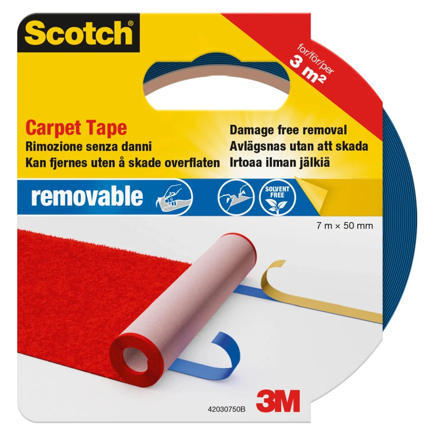 Nastro bidesivo per moquette 3M Scotch® Premium 50 mm x 7 m bianco