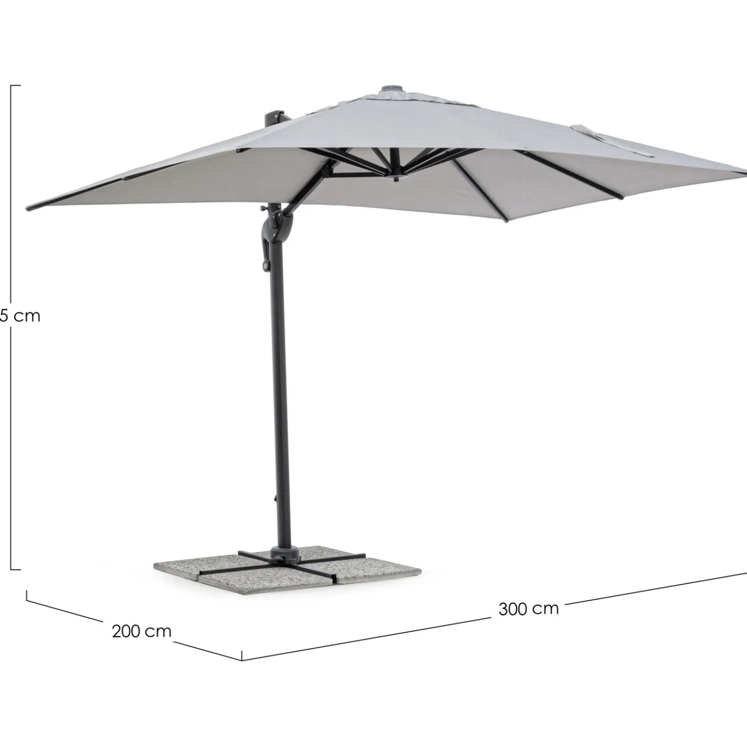 Ombrellone da giardino a palo decentrato Bizzotto Ines 200x300 cm grigio