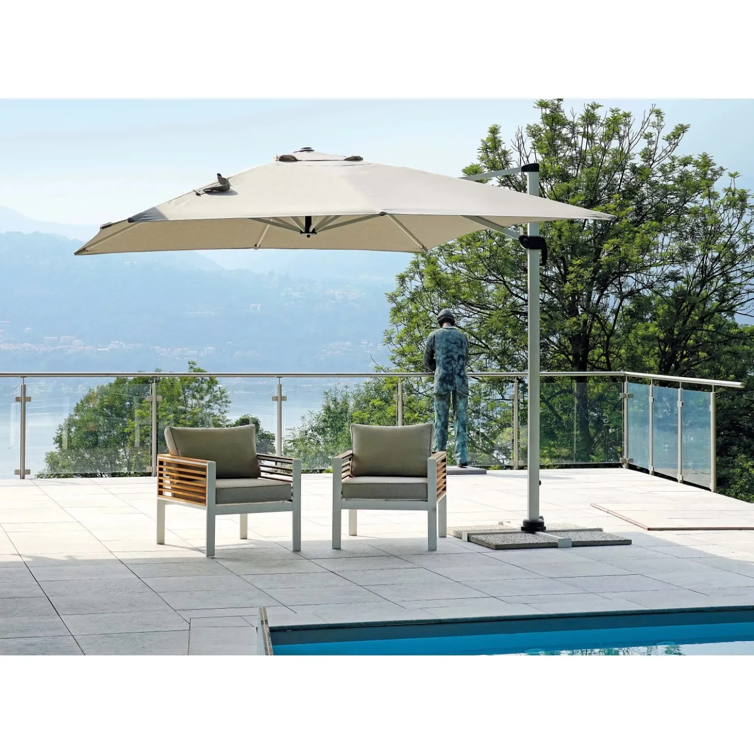 Ombrellone da giardino a palo decentrato 5046 300x300 H 270 cm grigio