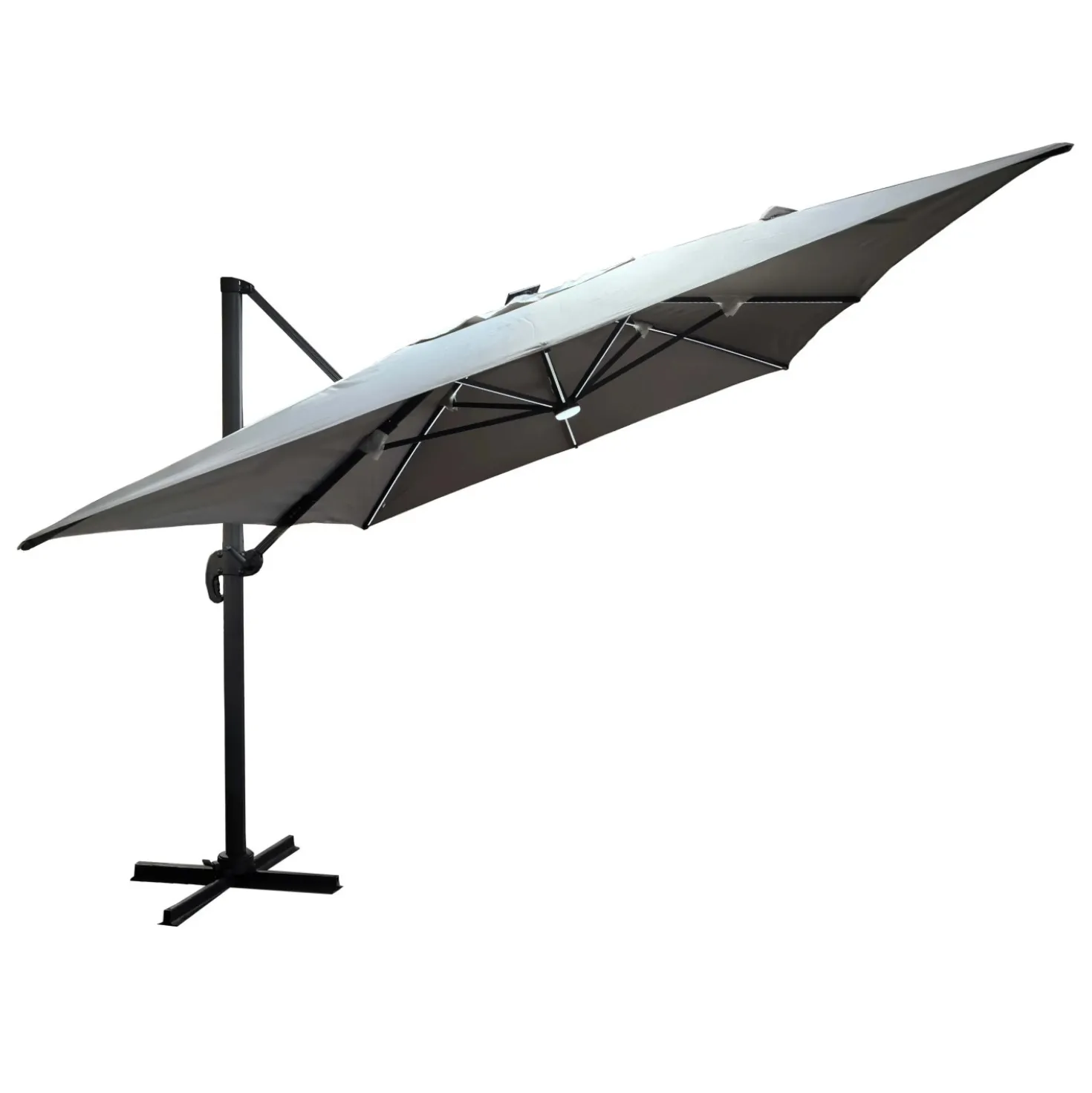 Ombrellone da giardino a palo decentrato con lampada e led 400x300 cm