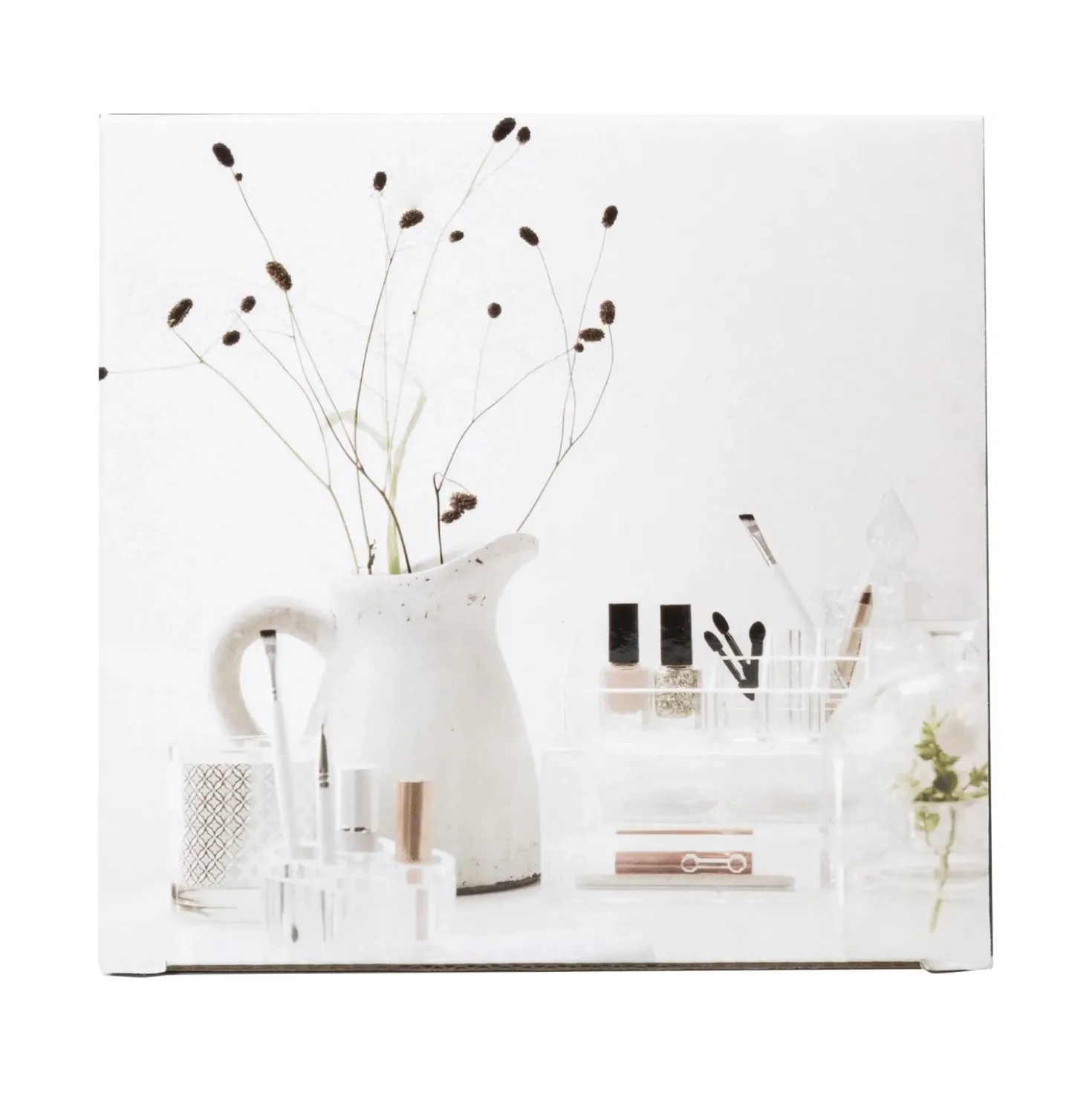 Organizer trucchi trasparente con specchio 14,8x14,8x4,7 cm