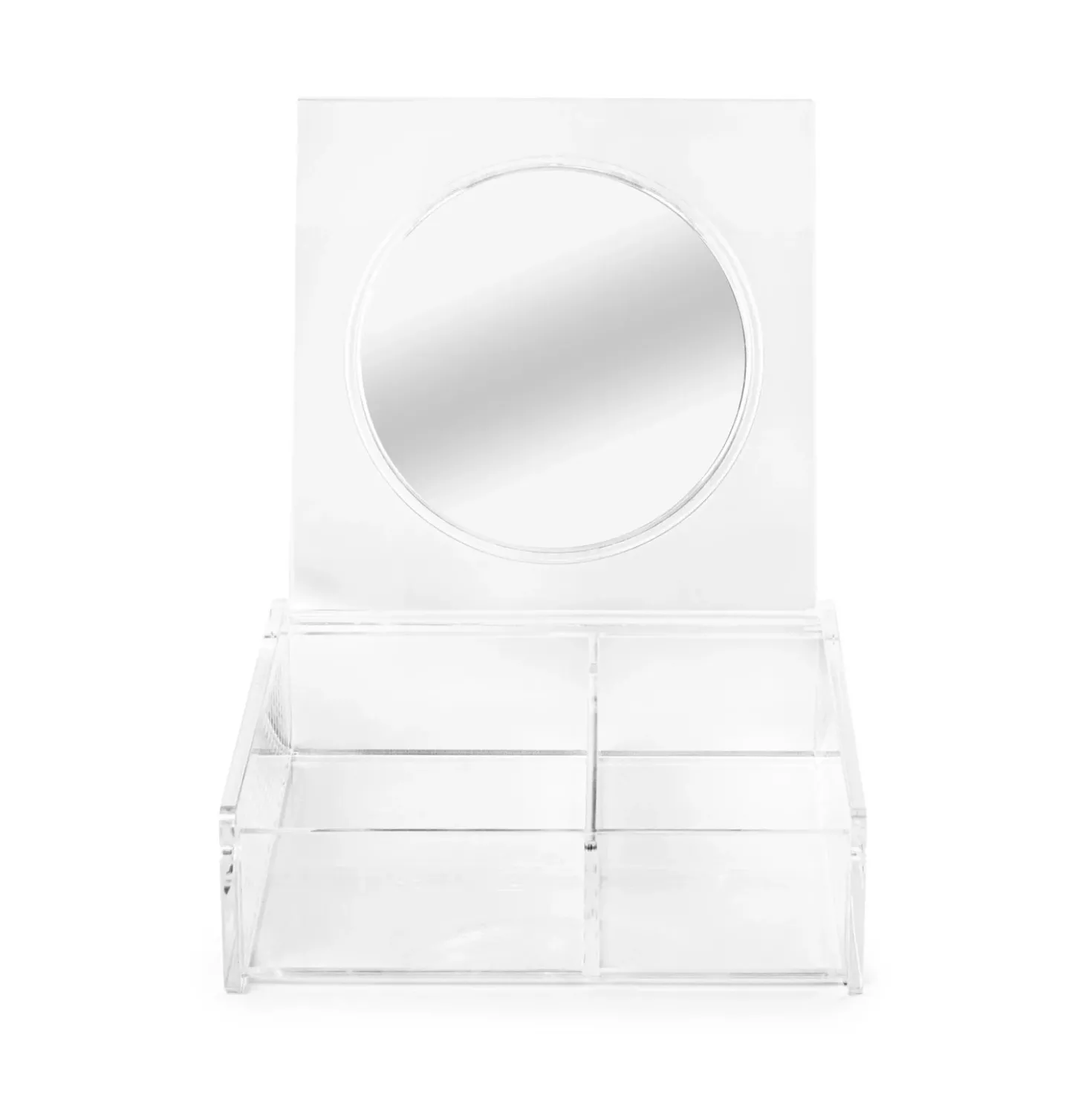 Organizer trucchi trasparente con specchio 14,8x14,8x4,7 cm