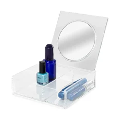 Organizer trucchi trasparente con specchio 14,8x14,8x4,7 cm