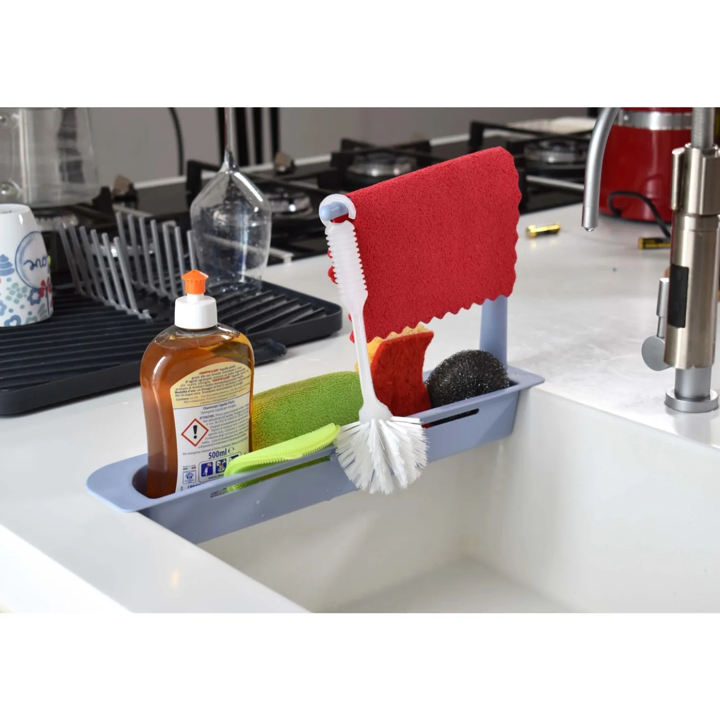 Organizzatore regolabile per lavello Sponge Box 32-45x26x9 cm azzurro