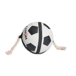 Palla da calcio per cani bianco-nero con corda