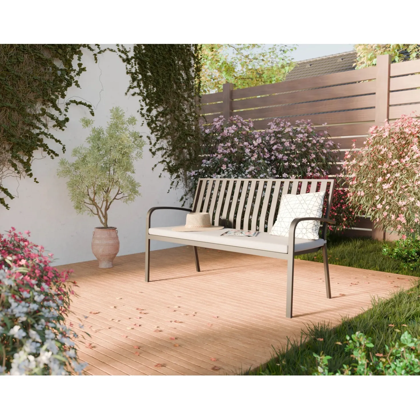 Panchina da giardino Sheridon in alluminio 150x66x90 cm grigio