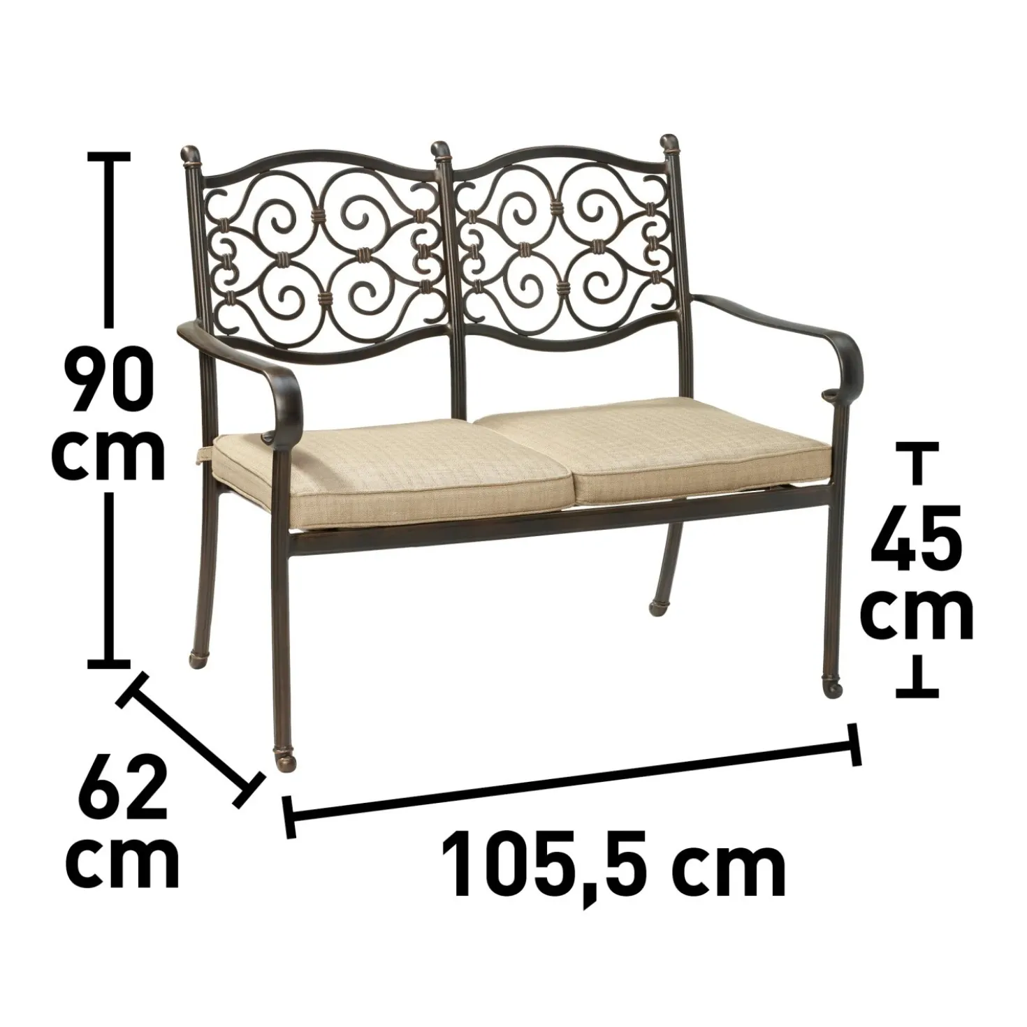 Panchina in alluminio Mansura 105,5x62x90 cm 2 posti