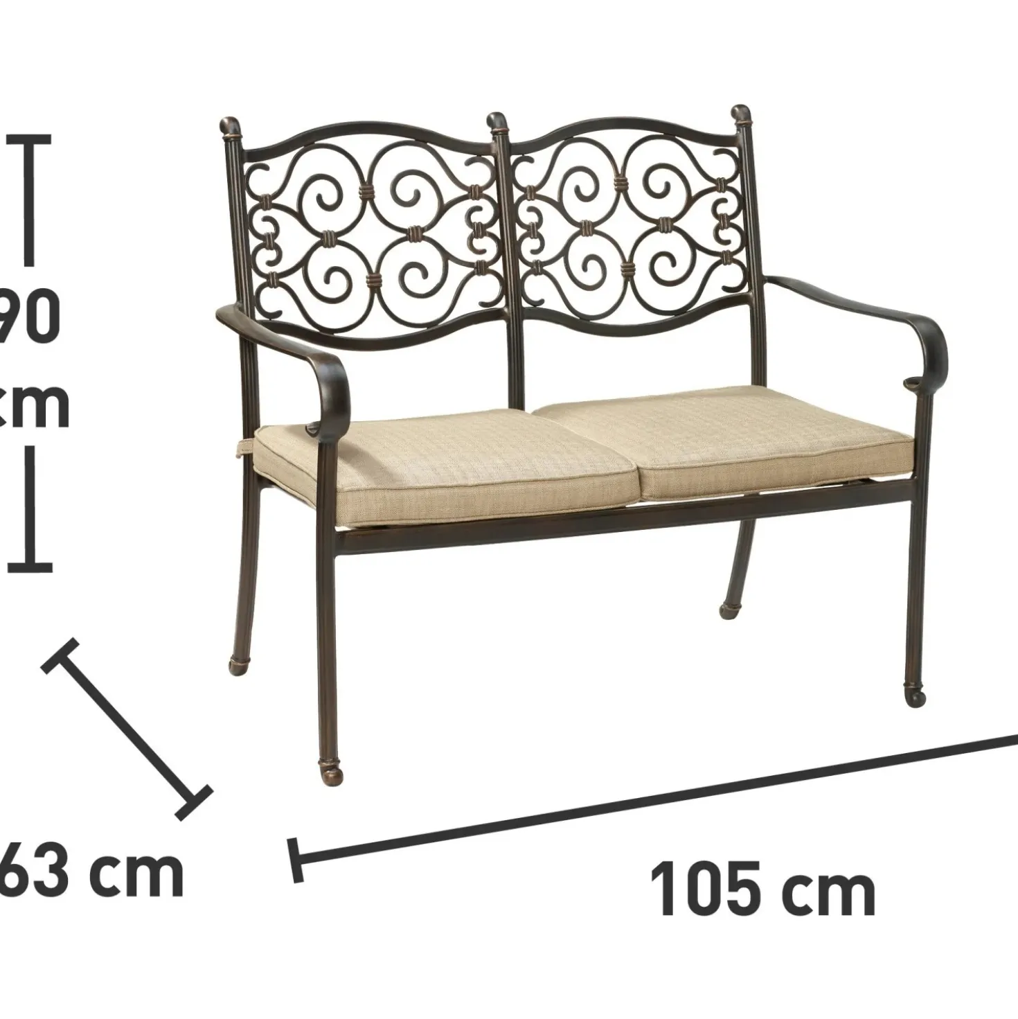 Panchina in alluminio Mansura 105,5x62x90 cm 2 posti