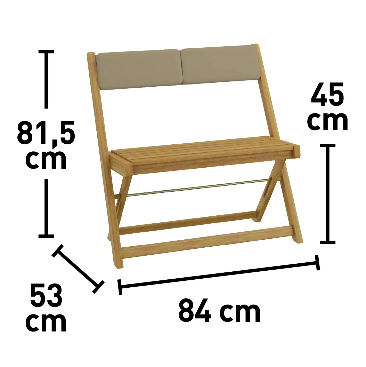 Panchina in legno di acacia pieghevole Fontanillo 84x53x81,5 cm 2 posti