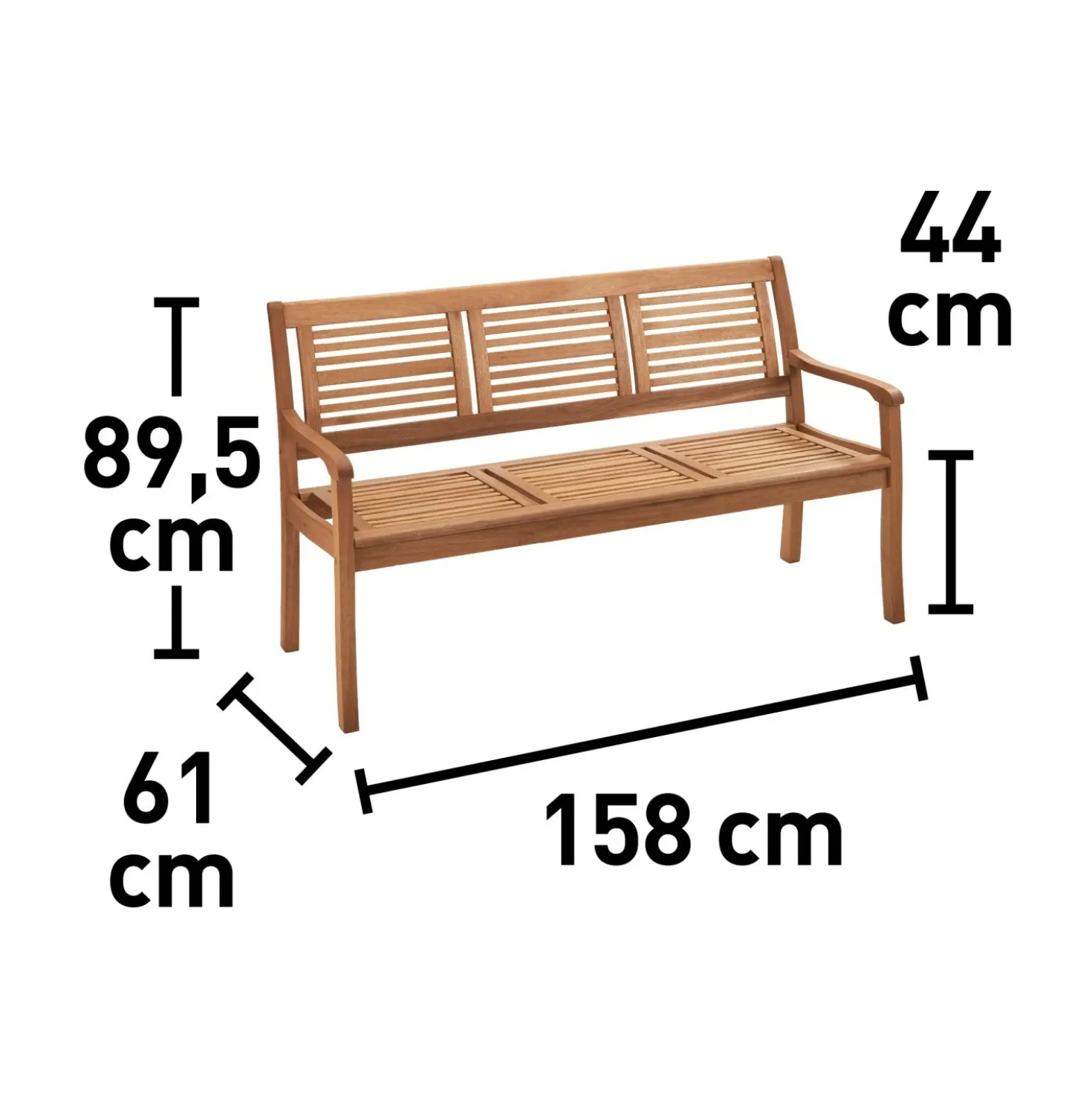 Panchina in legno di eucalipto Chelsea 89,5x158x61 cm 3 posti