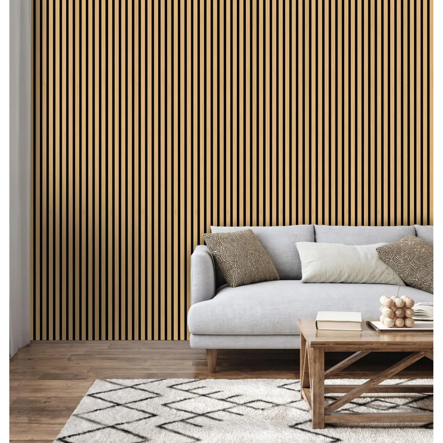 Pannello fonoassorbente decorativo rovere grezzo 240x57,2 cm Sp. 19 mm