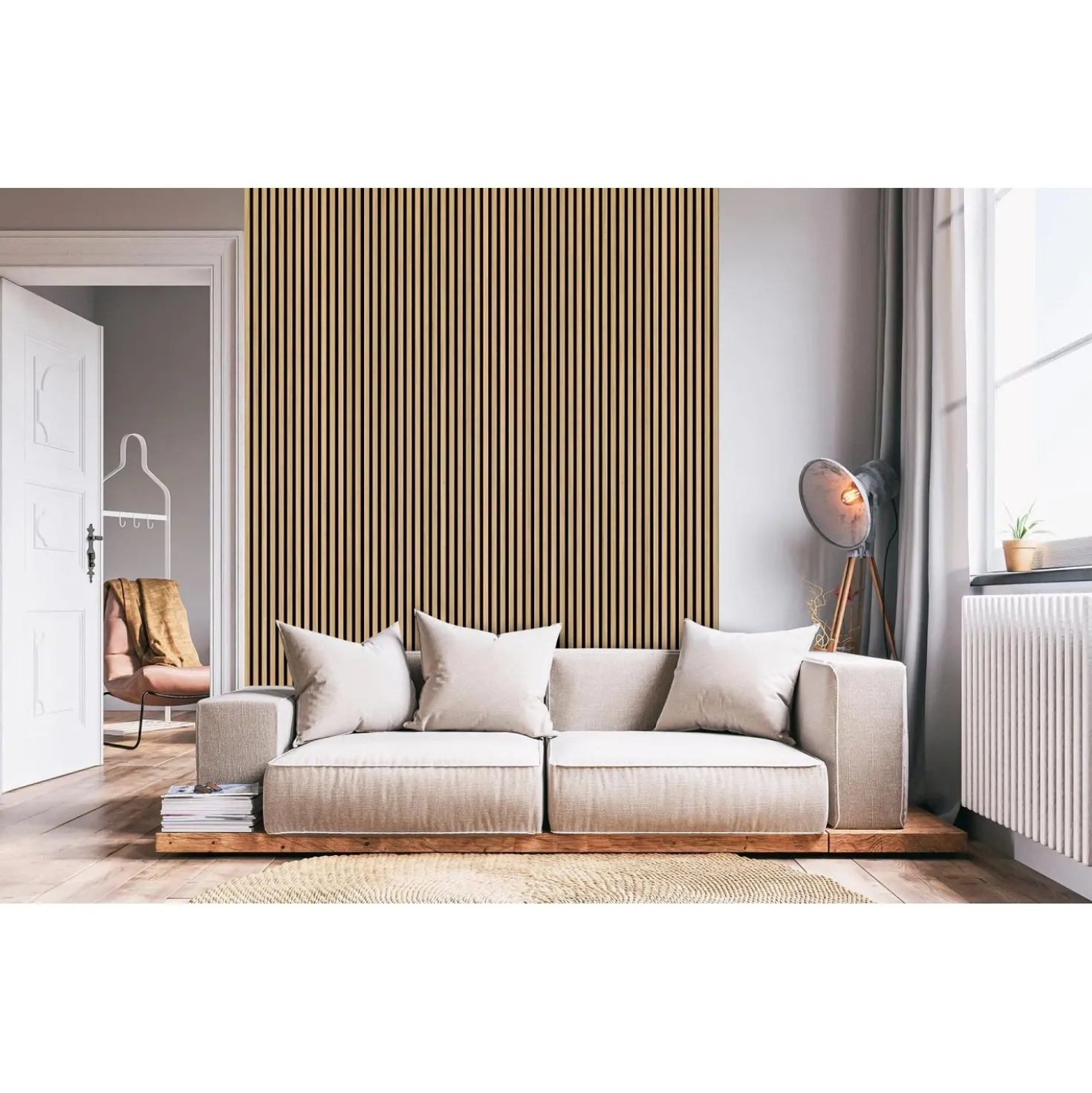 Pannello fonoassorbente decorativo rovere grezzo 240x57,2 cm Sp. 19 mm