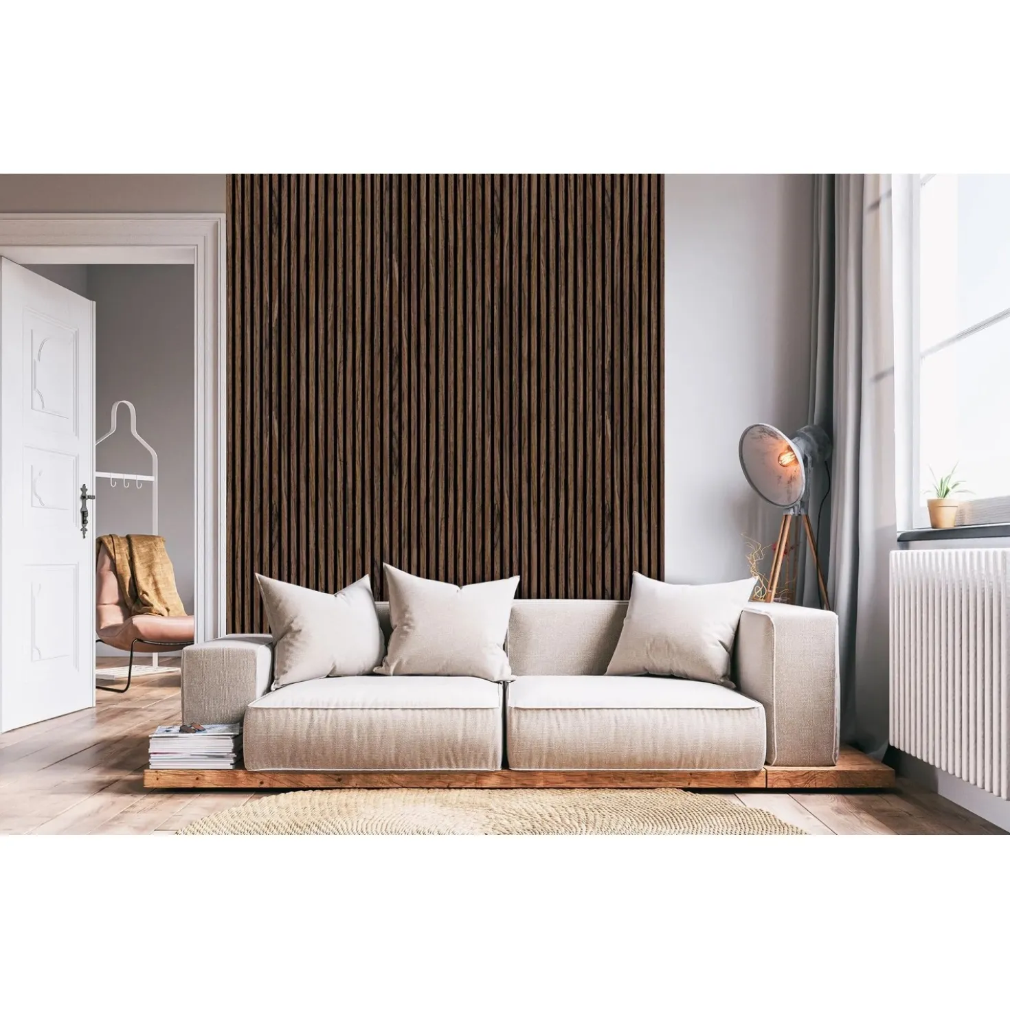 Pannello fonoassorbente decorativo noce scuro grezzo 240x57,2 cm Sp. 19 mm