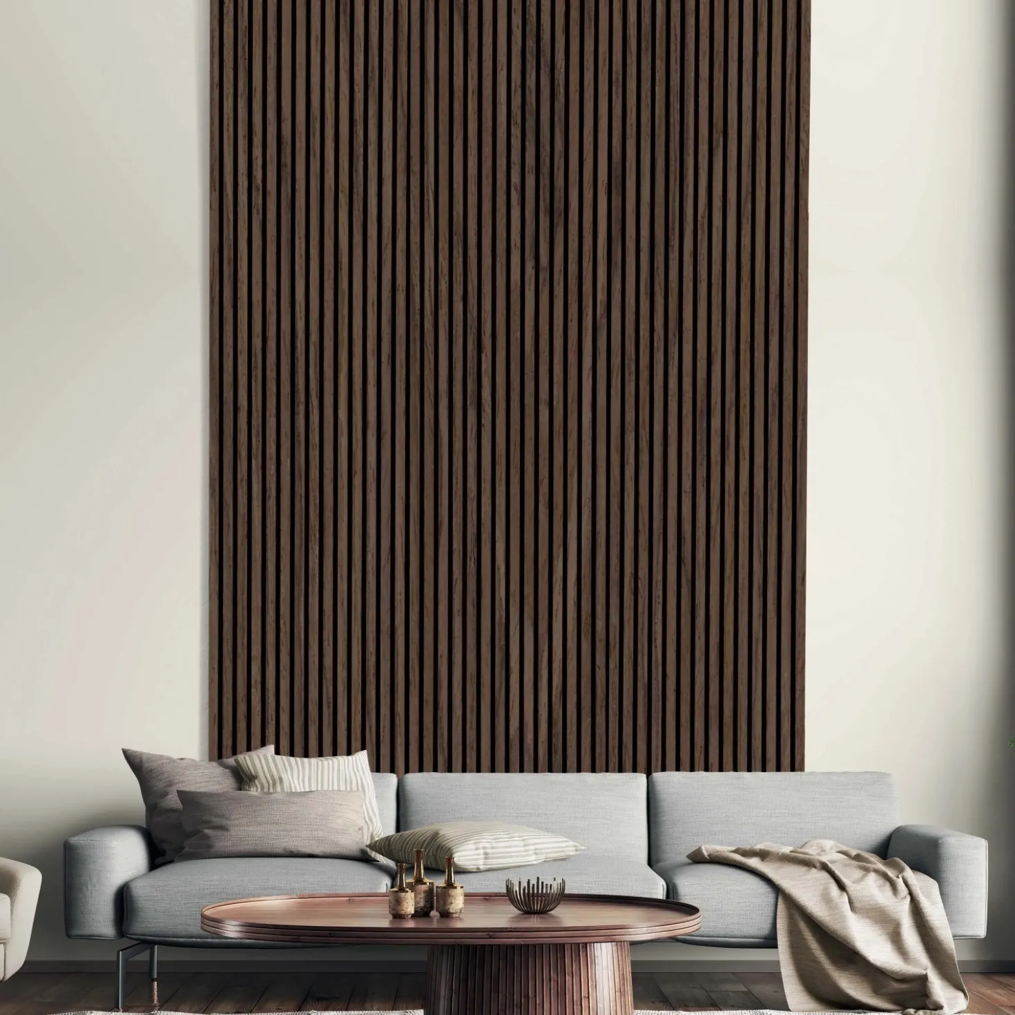 Pannello fonoassorbente decorativo noce scuro grezzo 240x57,2 cm Sp. 19 mm