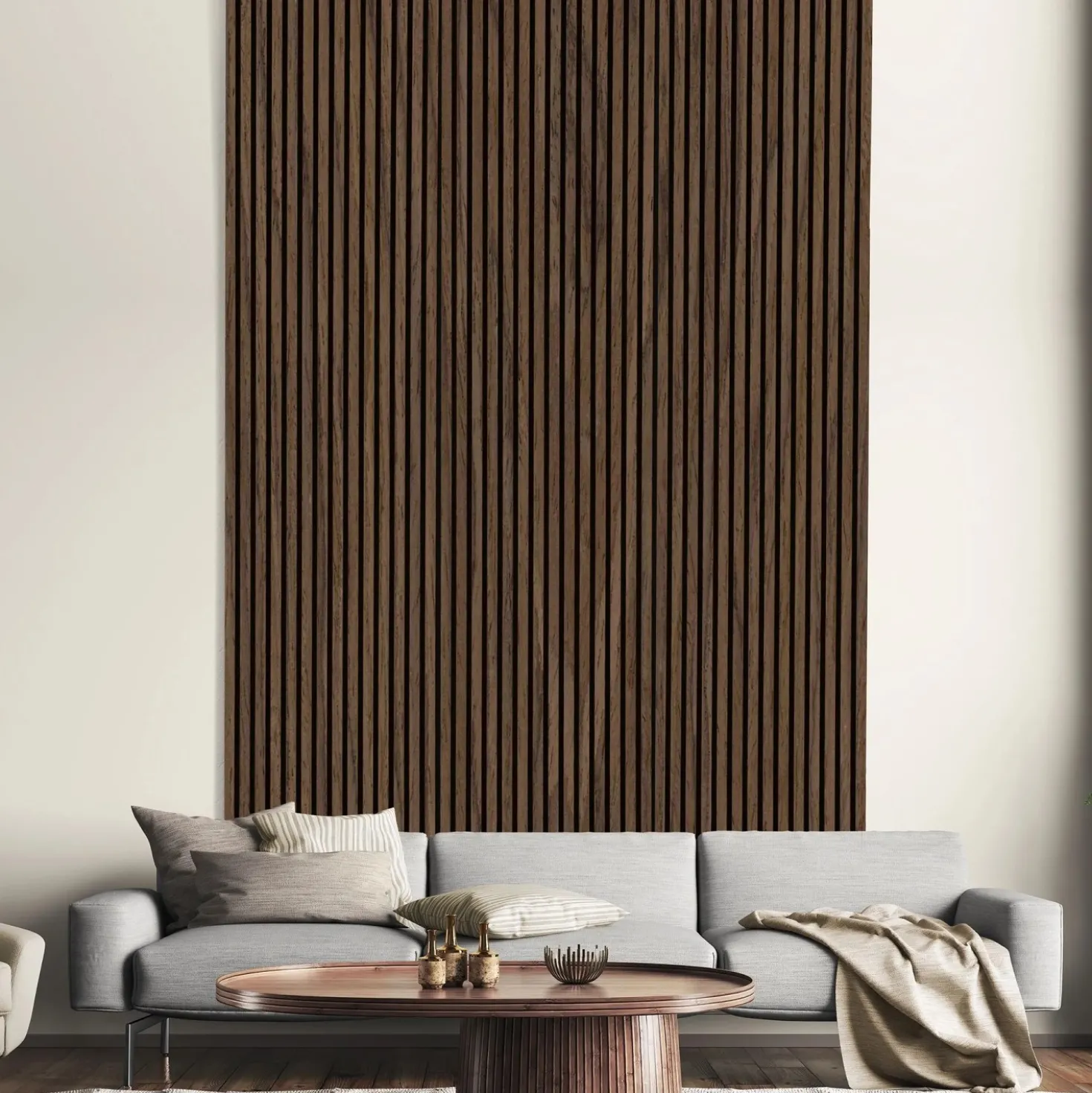 Pannello fonoassorbente decorativo noce scuro grezzo 240x57,2 cm Sp. 19 mm