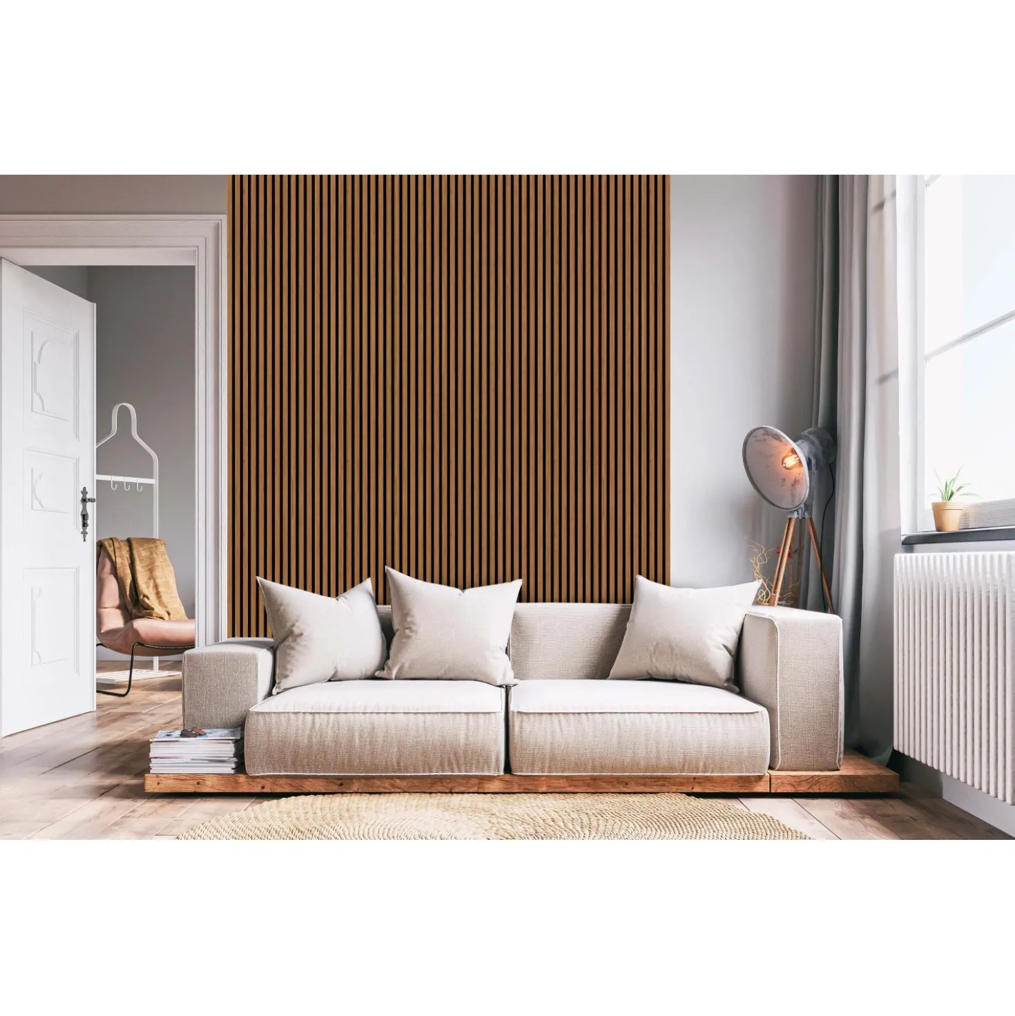 Pannello fonoassorbente decorativo rovere scuro grezzo 240x57,2 cm Sp. 19 mm
