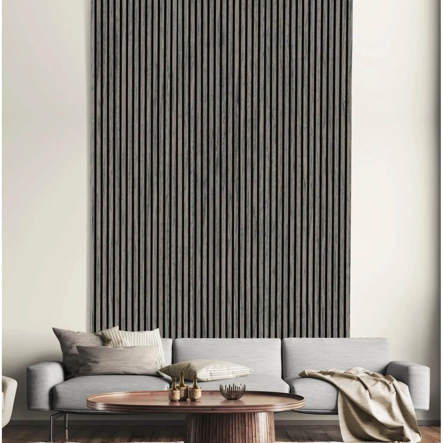 Pannello fonoassorbente decorativo rovere grigio grezzo 240x57,2 cm Sp. 19 mm