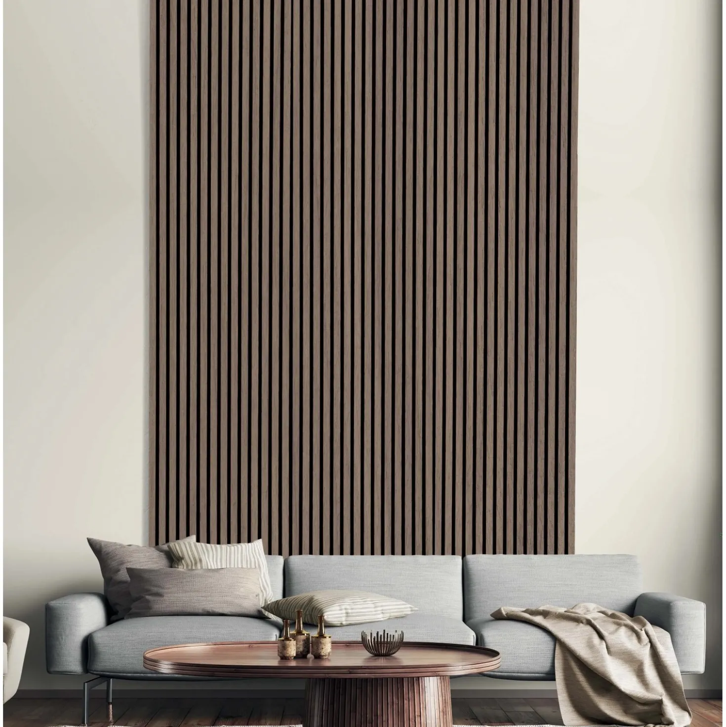 Pannello fonoassorbente decorativo noce grezzo 240x57,2 cm Sp. 19 mm