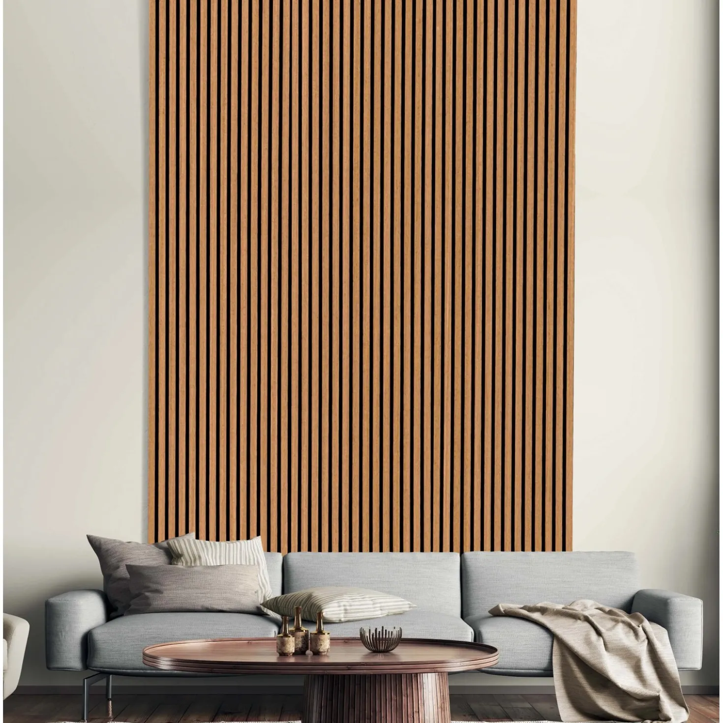 Pannello fonoassorbente decorativo rovere chiaro grezzo 240x57,2 cm Sp. 19 mm