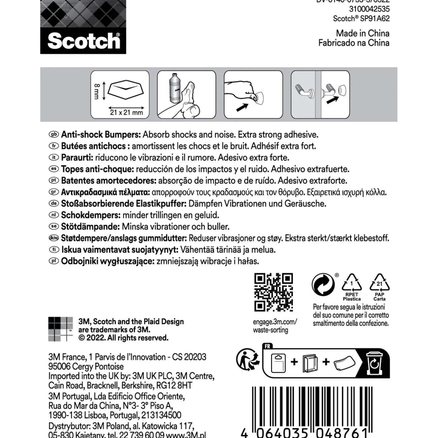 Paracolpi adesivo da parete antiurto Scotch® 21x21 mm bianco