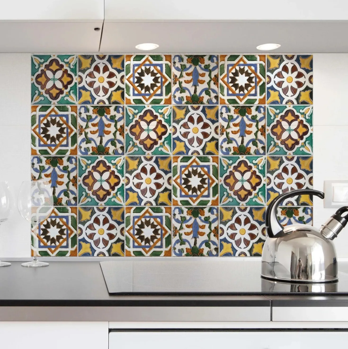 Paraschizzi cucina adesivo Green Tiles 47x65 cm