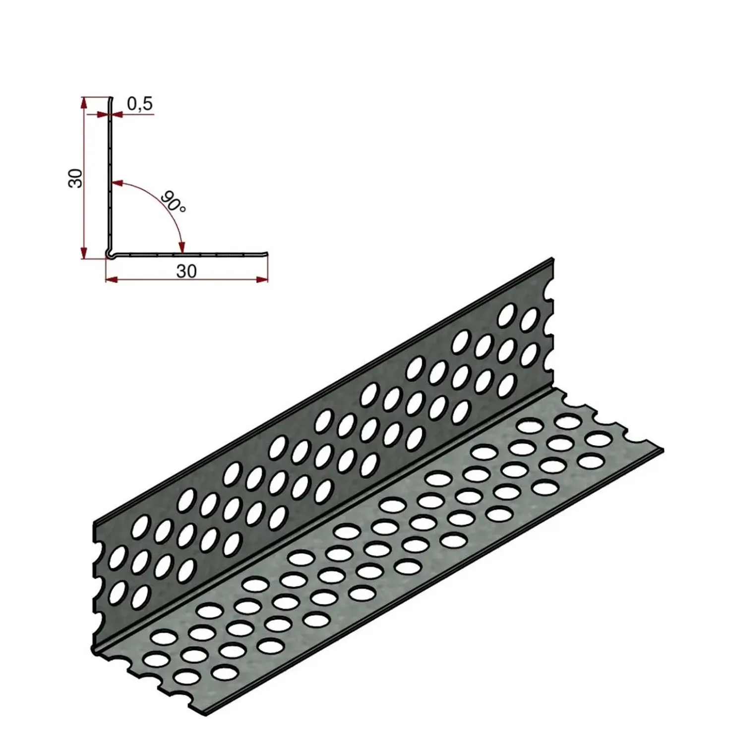 Paraspigolo a L forato metallico in acciaio zincato 6/10 L 3 m