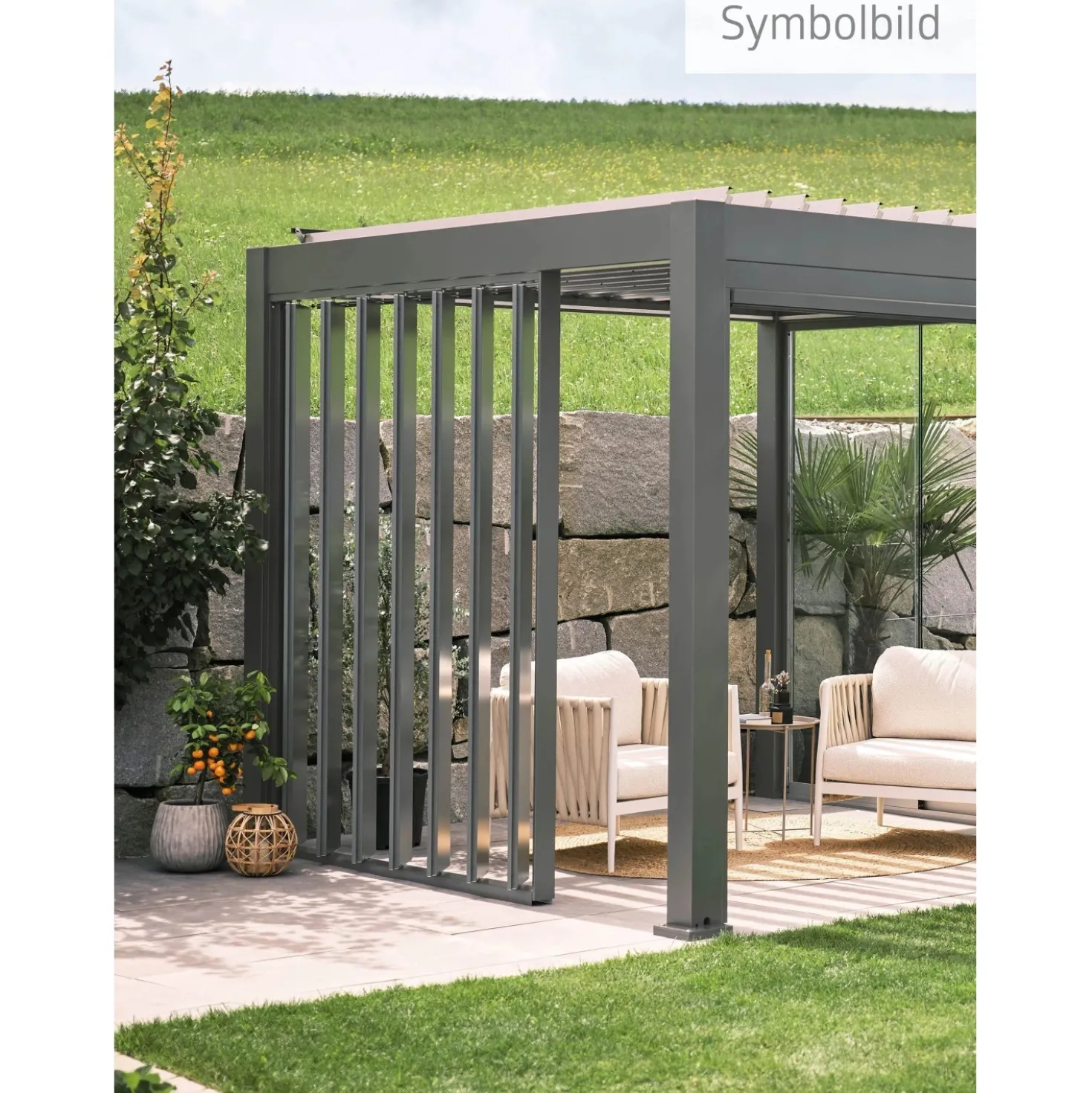Parete laterale per Pergola Biohort a lamelle grigio quarzo 192x234 cm