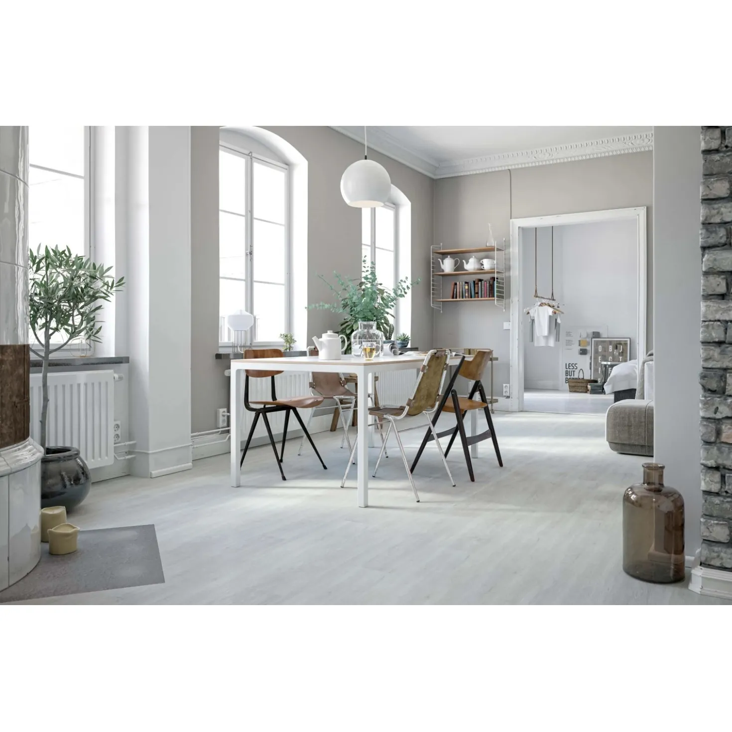 Pavimento SPC Light New Avigno rovere bianco Sp. 4,5 mm 123x19 cm