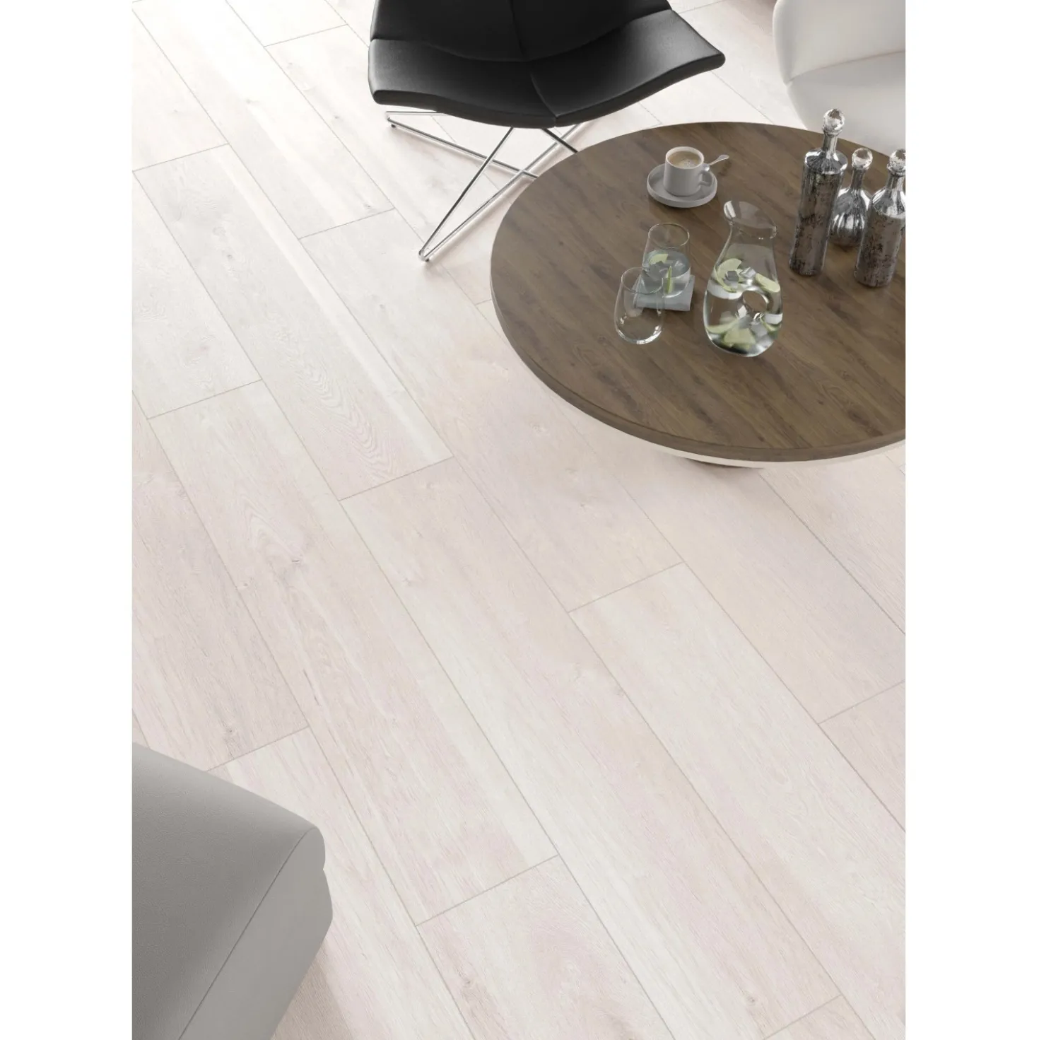 Pavimento SPC Lunarwood grigio chiaro sp 6 mm 121x19,2 cm