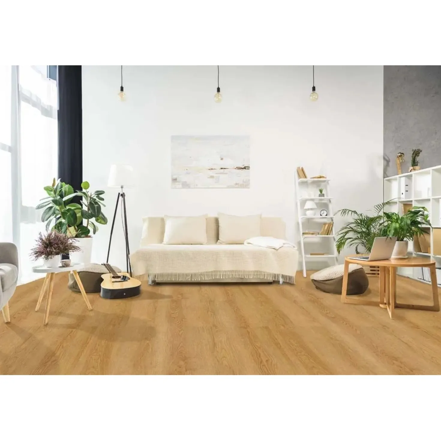 Pavimento SPC Platano marrone chiaro sp 4+1 mm 121,9x17,8 cm