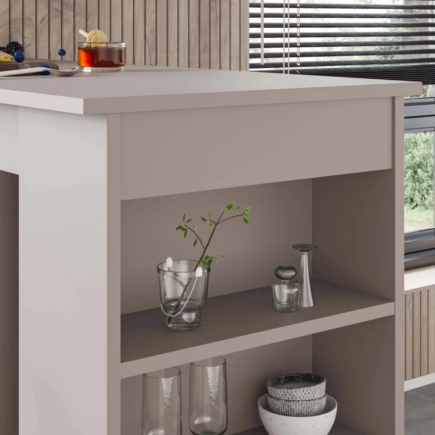 Penisola Swallow con piano e struttura mocha 117x54x102 cm