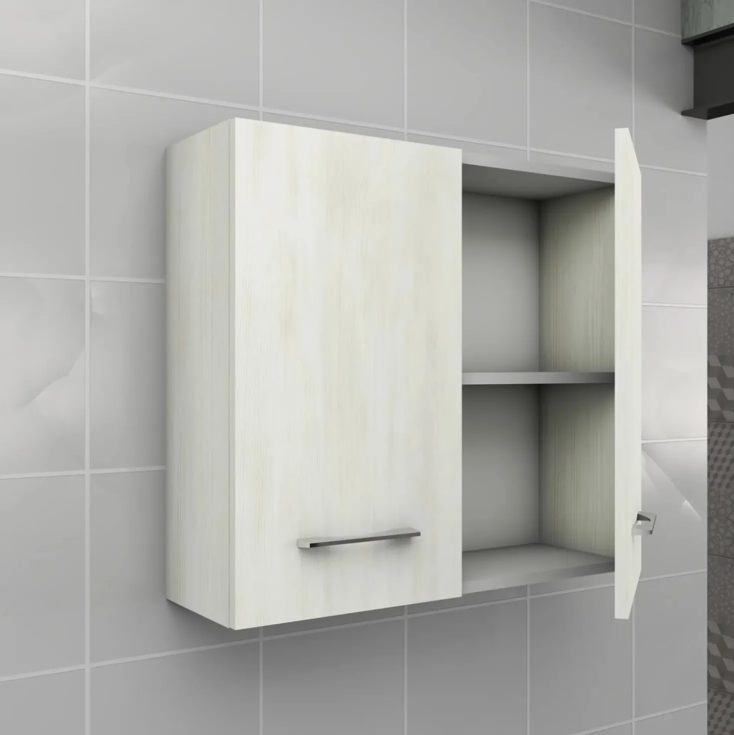 Pensile bagno sospeso con 2 ante 60 cm effetto legno bianco