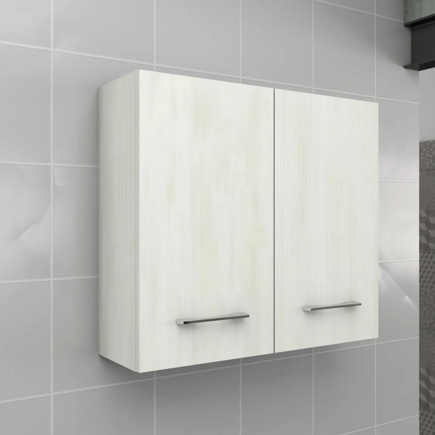 Pensile bagno sospeso con 2 ante 60 cm effetto legno bianco