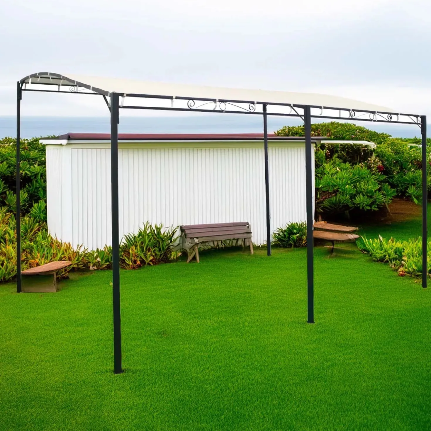 Pergola a 5 pali in acciaio e poliestere 400x300 cm