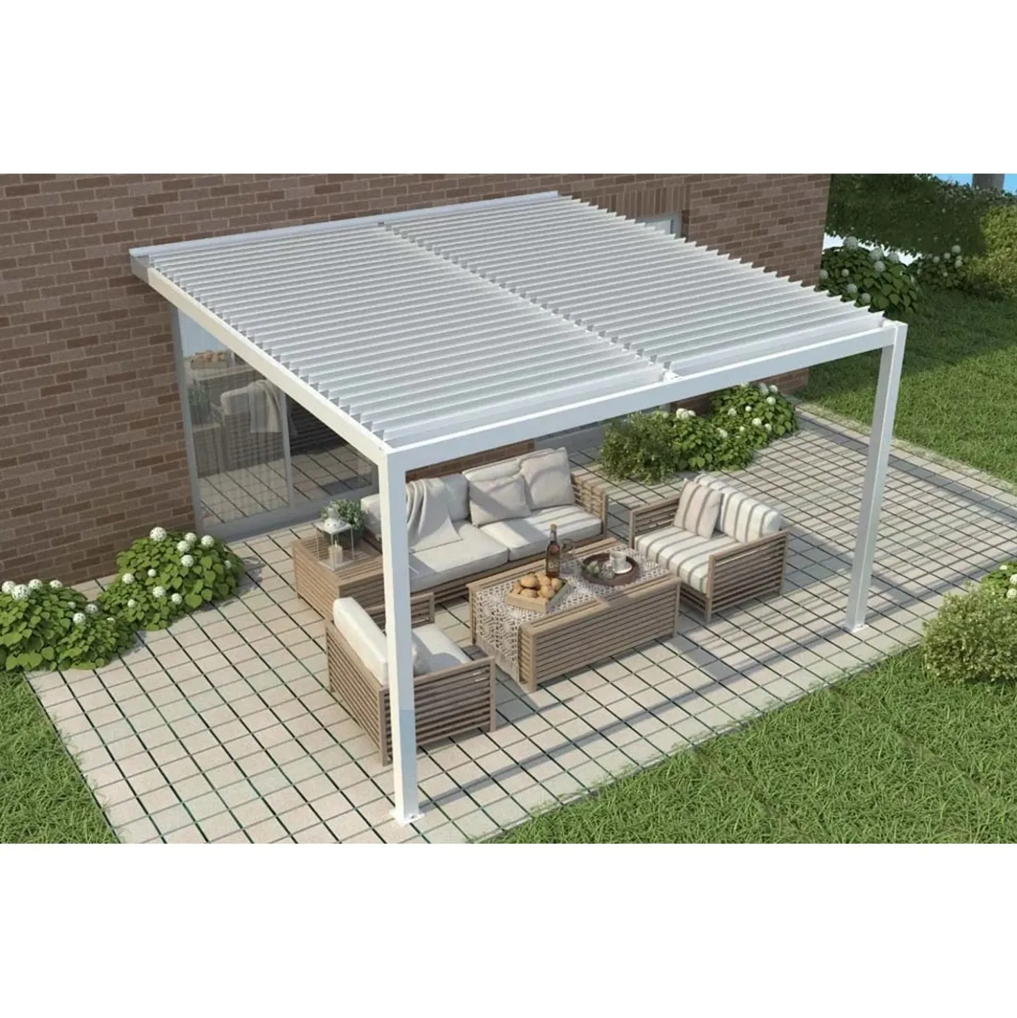 Pergola bioclimatica Calicantus Wall bianco 400x300x230 cm