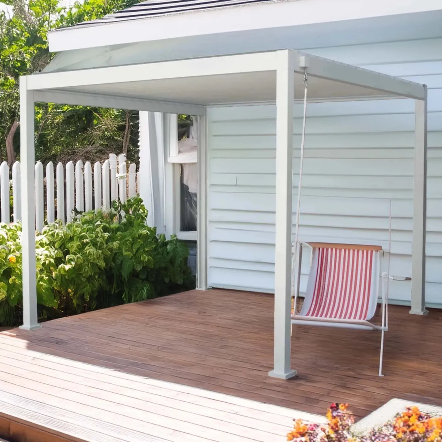 Pergola bioclimatica in alluminio Topeka 300x300 cm bianco